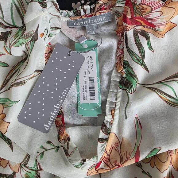 Daniel Rainn L Floral Ruffle Trim Bell Sleeve Blouse, New - Picture 4 of 6
